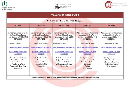 Imagen Planning de la semana del 2 al 6 de Junio de atención al público de la Oficina de Consumo