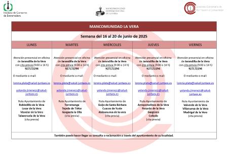 Imagen Planning de la semana del 16 al 20 de Junio de atención al público de la Oficina de Consumo