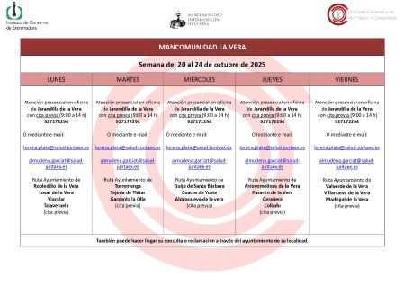 Imagen Planning de la semana del 20 Octubre al 24 de Octubre de atención al público de la Oficina de Consumo